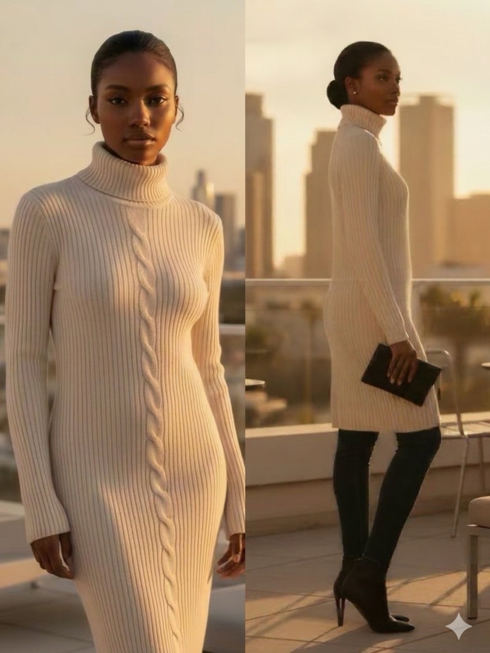 Liz Claiborne Cream Cable-Front Turtleneck Sweater Dress